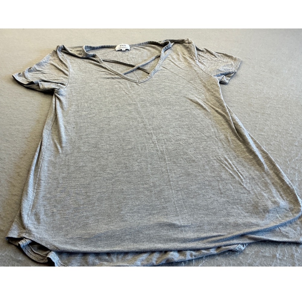 Piko T-Shirt Gray Crisscross Strappy V-Neck Bamboo Blend Size S Casual Flowy